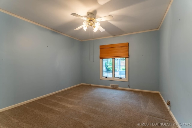 3505 S Birmingham Ave, Tulsa, OK 74105 - unfurnished room featuring ornamental molding, carpet flooring, and a ceiling fan