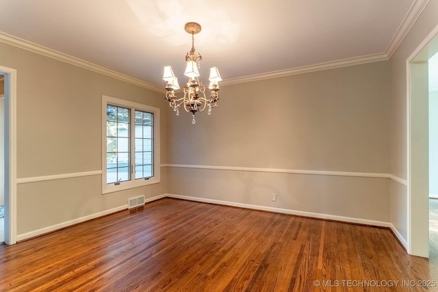 3505 S Birmingham Ave, Tulsa, OK 74105 - empty room with a chandelier, wood finished floors, and ornamental molding