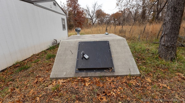 view of entry to storm shelter