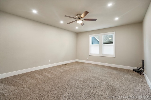 1212 S Knoxville Ave, Tulsa, OK 74112 - empty room featuring carpet, ceiling fan, recessed lighting, and baseboards