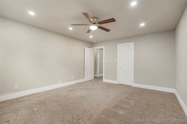 1212 S Knoxville Ave, Tulsa, OK 74112 - empty room with baseboards, recessed lighting, a ceiling fan, and light carpet