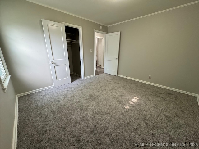 2122 N Florence Ave, Tulsa, OK 74110 - unfurnished bedroom with carpet floors, ornamental molding, baseboards, and a closet