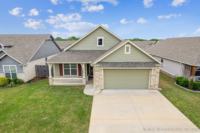 12314 N 131st E Ave, Collinsville, OK 74021 - craftsman-style home featuring roof with shingles, covered porch, driveway, an attached garage, and stone siding