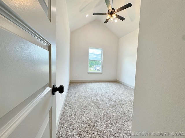566 Woodlands Dr, Tahlequah, OK 74464 - unfurnished room featuring carpet floors, a ceiling fan, lofted ceiling, baseboards, and recessed lighting