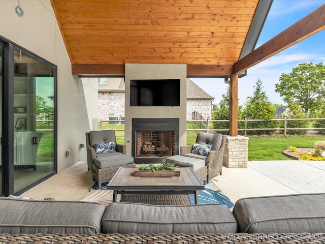 13651 S 26th St, Jenks, OK 74008 - view of patio / terrace featuring an outdoor living space with a fireplace