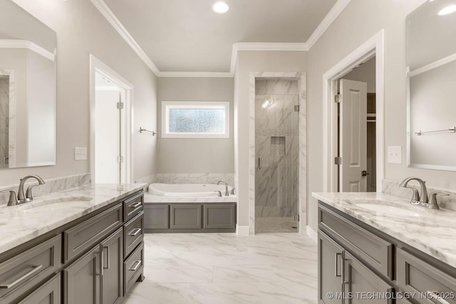 7905 N 146th E Ave, Owasso, OK 74055 - full bathroom with a sink, a shower stall, a bath, and marble finish floor