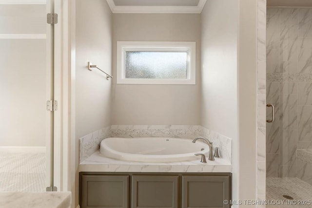 7905 N 146th E Ave, Owasso, OK 74055 - full bath featuring a bath, a stall shower, and ornamental molding