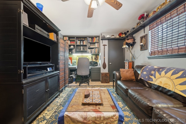 living room featuring ceiling fan