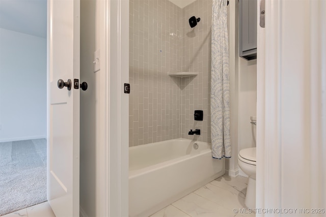 7100 E Princeton St, Broken Arrow, OK 74014 - full bath with toilet, shower / bath combo, marble look tile flooring, and baseboards