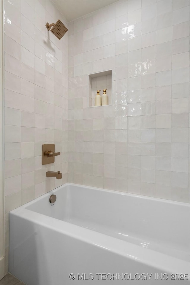 full bathroom with a washtub and walk in shower