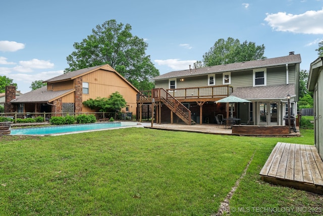 6605 S 1st St, Broken Arrow, OK 74012 - rear view of property featuring a deck, french doors, and stairway