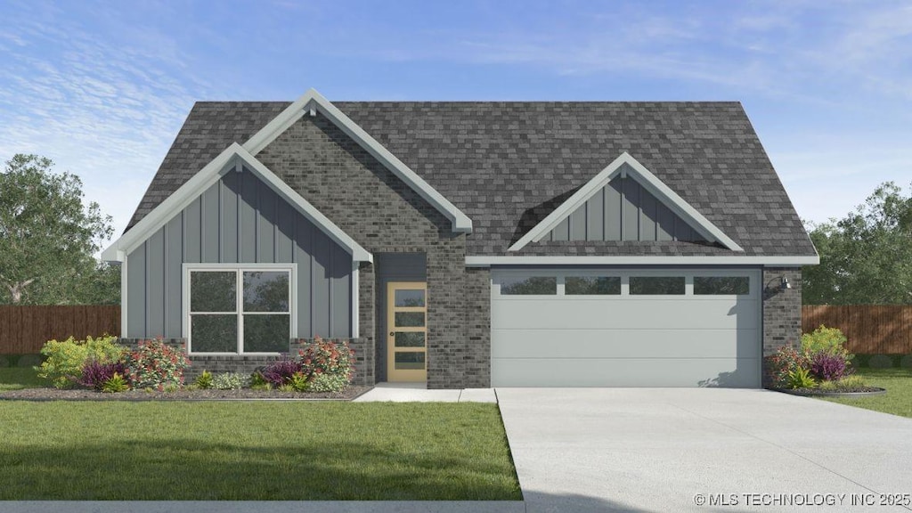 view of front of house with board and batten siding, fence, and concrete driveway