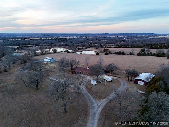 view of aerial view at dusk