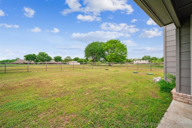 view of yard with a fenced backyard and a rural view