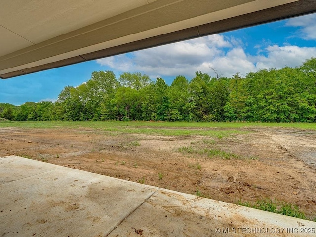 view of yard with a patio area and a wooded view