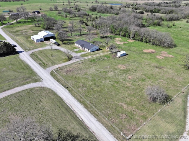 drone / aerial view featuring a rural view