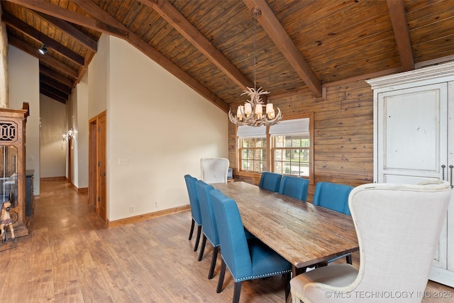 53402 E 332nd Loop, Jay, OK 74346 - dining area with wooden ceiling, a chandelier, light wood-style floors, and baseboards