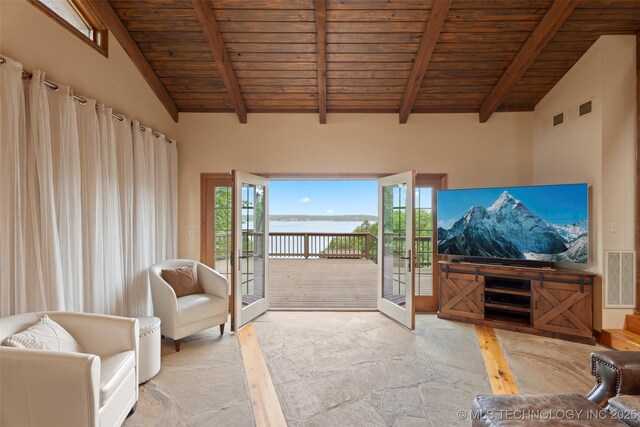 53402 E 332nd Loop, Jay, OK 74346 - living area featuring wooden ceiling and stone floors