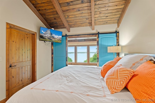 53402 E 332nd Loop, Jay, OK 74346 - bedroom with wooden ceiling and a barn door