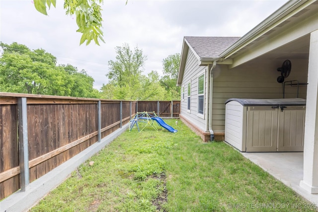 view of yard with a fenced backyard and a patio area