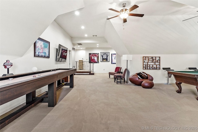 4401 S Quinoa Ave, Broken Arrow, OK 74011 - playroom with pool table, ceiling fan, carpet, and recessed lighting