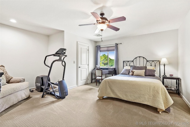 4401 S Quinoa Ave, Broken Arrow, OK 74011 - bedroom featuring light colored carpet and a ceiling fan