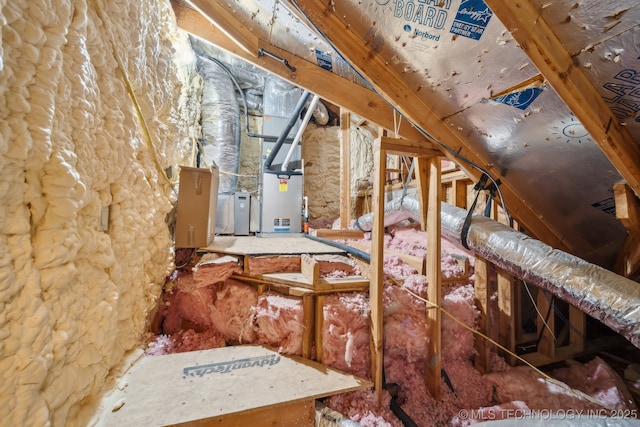 attic featuring heating unit