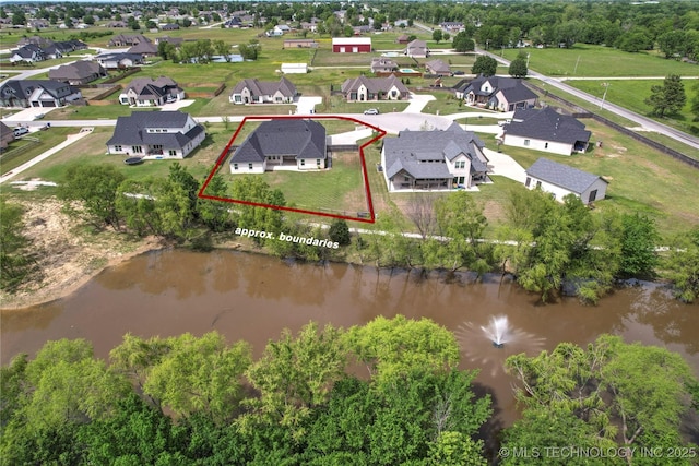 15916 E 106th Pl, Owasso, OK 74055 - birds eye view of property with a water view and a residential view