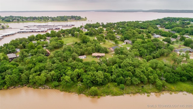aerial view with a water view