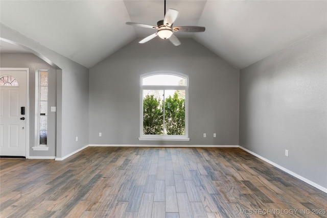 3933 S 199th E Ave, Broken Arrow, OK 74014 - interior space with baseboards, ceiling fan, and dark wood-type flooring