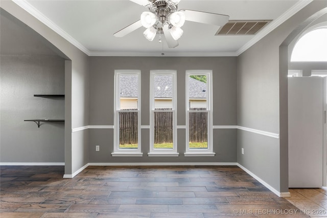 3933 S 199th E Ave, Broken Arrow, OK 74014 - empty room with a ceiling fan, baseboards, visible vents, and wood finished floors