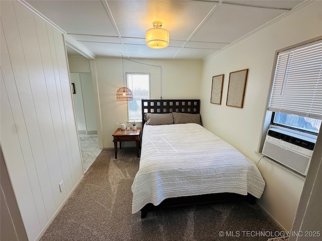 carpeted bedroom with cooling unit