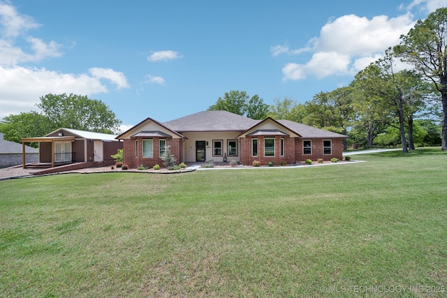 9998 E 460th Rd, Claremore, OK 74017 - ranch-style home featuring a front lawn and brick siding