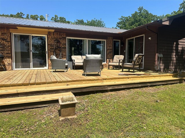 1082 Gaines Creek Loop, Eufaula, OK 74432 - wooden deck featuring an outdoor hangout area and a yard