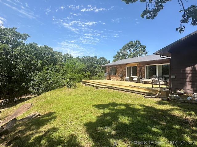 1082 Gaines Creek Loop, Eufaula, OK 74432 - view of green lawn with a deck