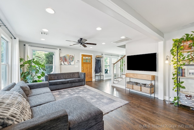 1304 W Easton St, Tulsa, OK 74127 - living room with recessed lighting, visible vents, and wood finished floors