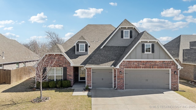 11339 S Adams St, Jenks, OK 74037 - view of front of home featuring brick siding, driveway, roof with shingles, and board and batten siding