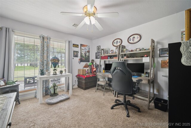 19978 E Murrell Rd, Tahlequah, OK 74464 - carpeted home office with a ceiling fan and visible vents