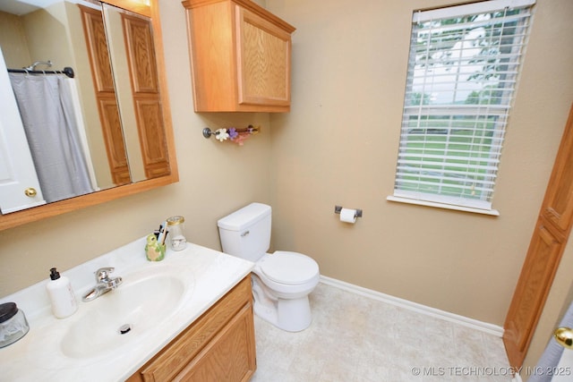 26204 S 532nd Rd, Park Hill, OK 74451 - bathroom featuring baseboards, vanity, toilet, and a shower with shower curtain