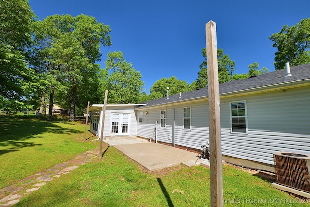 26204 S 532nd Rd, Park Hill, OK 74451 - rear view of house with a patio area, a yard, central AC unit, and french doors