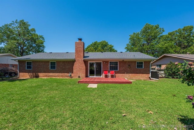 2305 S Hickory Pl, Broken Arrow, OK 74012 - rear view of property featuring a chimney, brick siding, and a deck