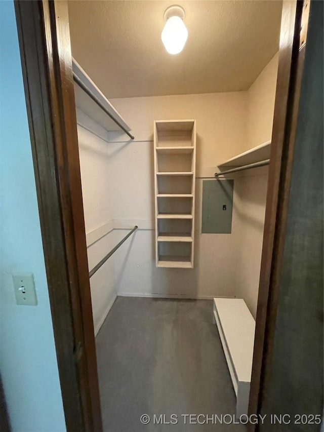 spacious closet featuring electric panel