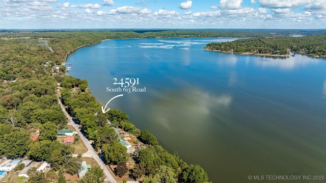 24591 S 613th Rd, Grove, OK 74344 - aerial view featuring a water view and a forest view