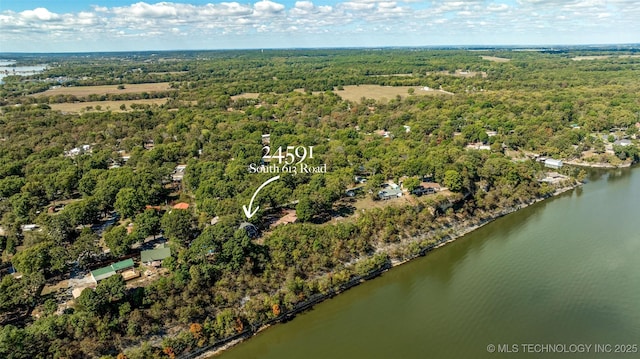 24591 S 613th Rd, Grove, OK 74344 - birds eye view of property featuring a water view and a wooded view