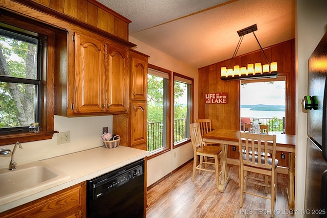 interior space featuring a textured ceiling, light wood finished floors, and vaulted ceiling