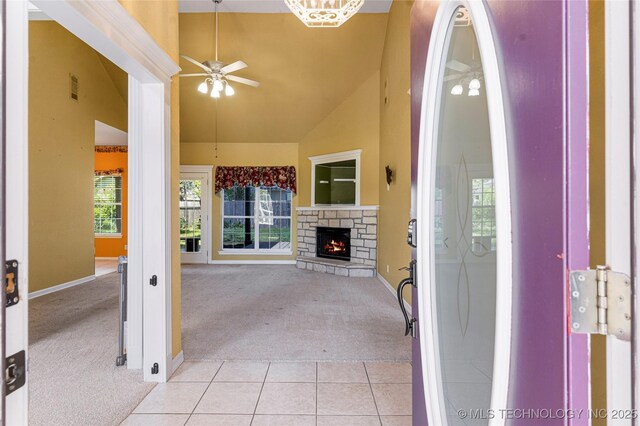 1007 W Beech St, Skiatook, OK 74070 - view of patio / terrace featuring ceiling fan, a fireplace, and visible vents