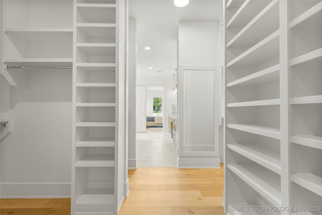 spacious closet with light wood-type flooring