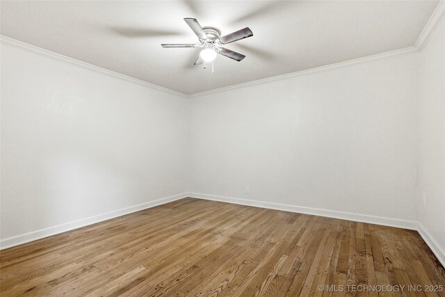 4814 E 37th St, Tulsa, OK 74135 - unfurnished room featuring a ceiling fan, baseboards, ornamental molding, and hardwood / wood-style floors