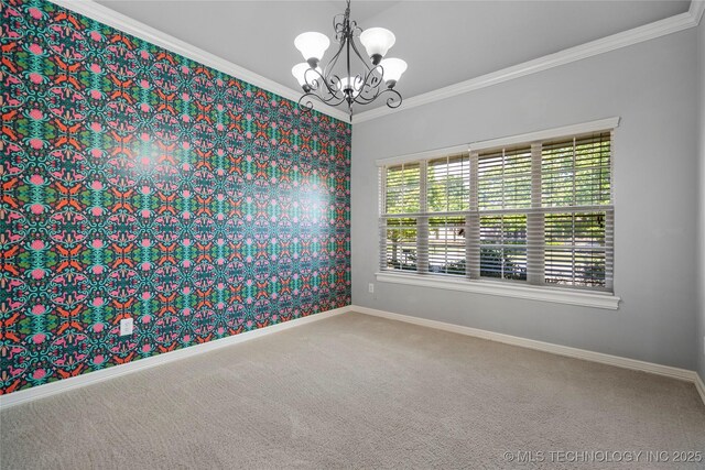 9502 S 73rd E Ave, Tulsa, OK 74133 - carpeted empty room featuring baseboards, a notable chandelier, and ornamental molding