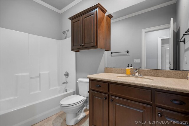 9502 S 73rd E Ave, Tulsa, OK 74133 - bathroom featuring crown molding, shower / washtub combination, toilet, and vanity
